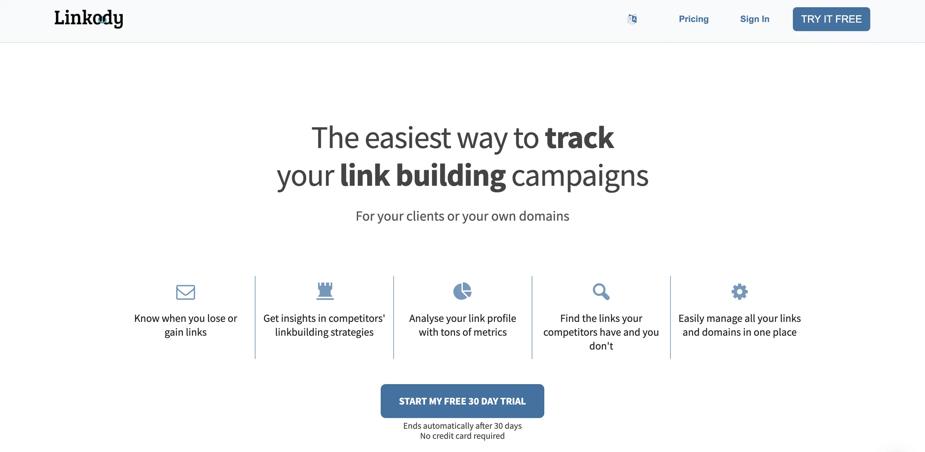 Linkody homepage.