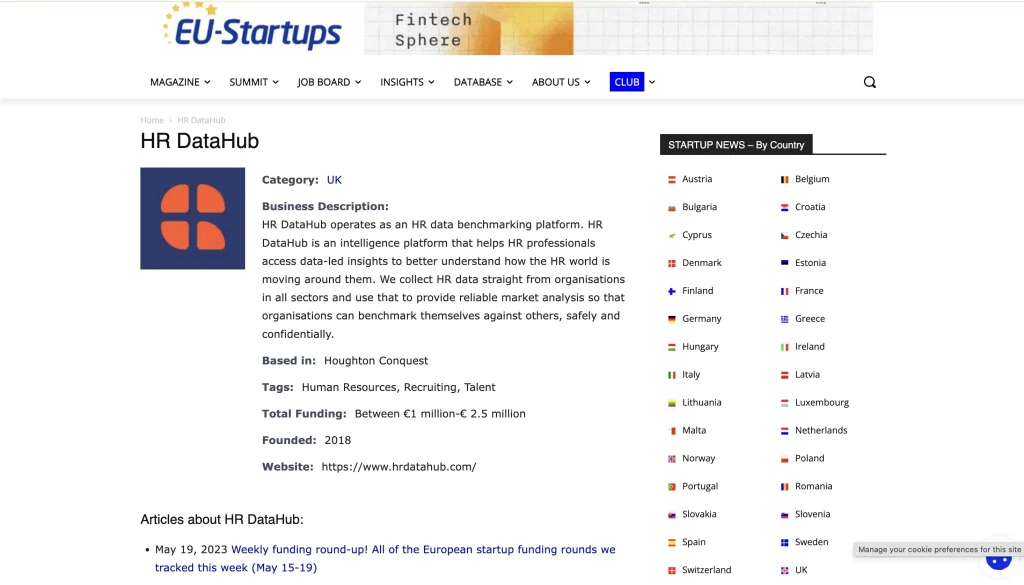HR Datahub's profile on the EU Startups directory.