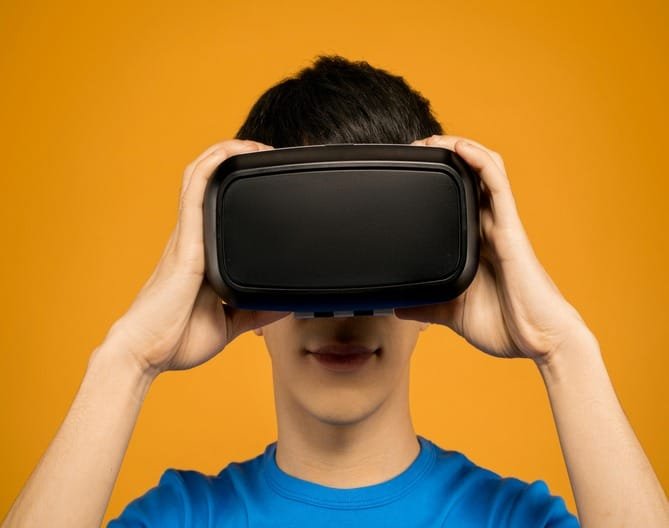 Person with a VR headset, representing AI visibility tracking.