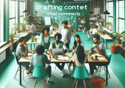 Team of SEO copywriters at an SEO agency collaborating on a brief.