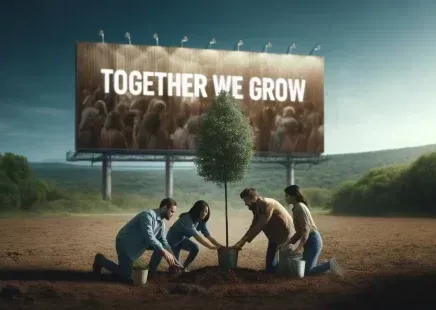 A small group planting a tree together, symbolising purpose and cooperation.