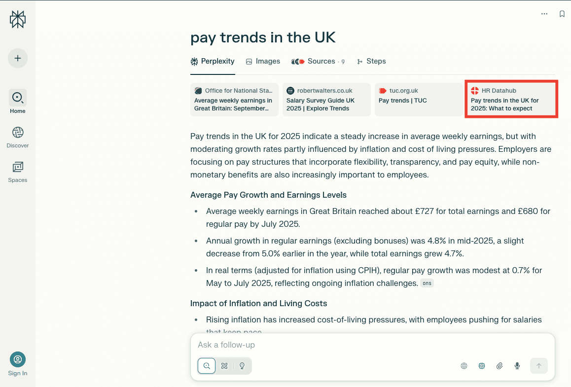 HR Datahub's .Perplexity citation for UK pay trends