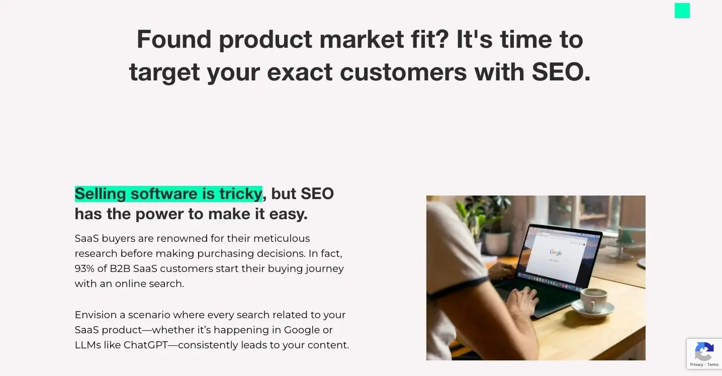 An explanation of how SEO can make selling software easy on Position Digital's SaaS SEO service page.