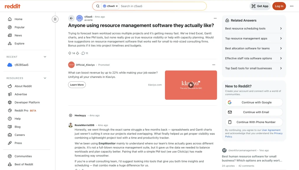 An example of a SaaS thread in Reddit.