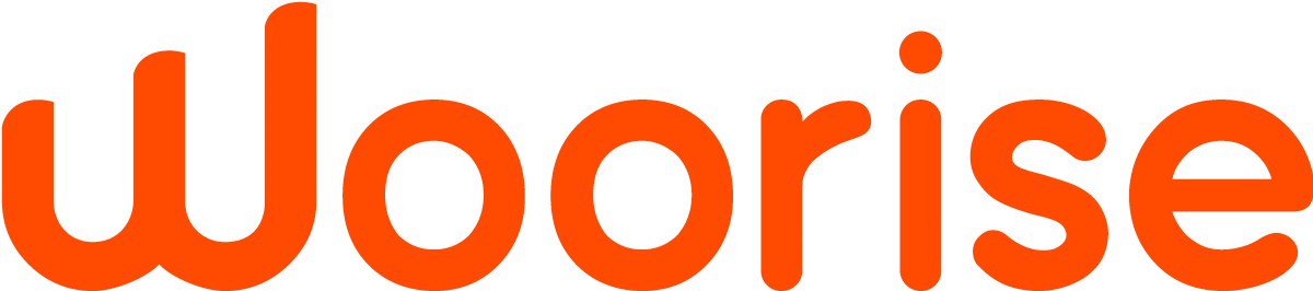 Orange "Woorise" logo on a transparent background, featuring bold, rounded letters.