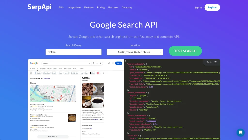 SerpAPI homepage.