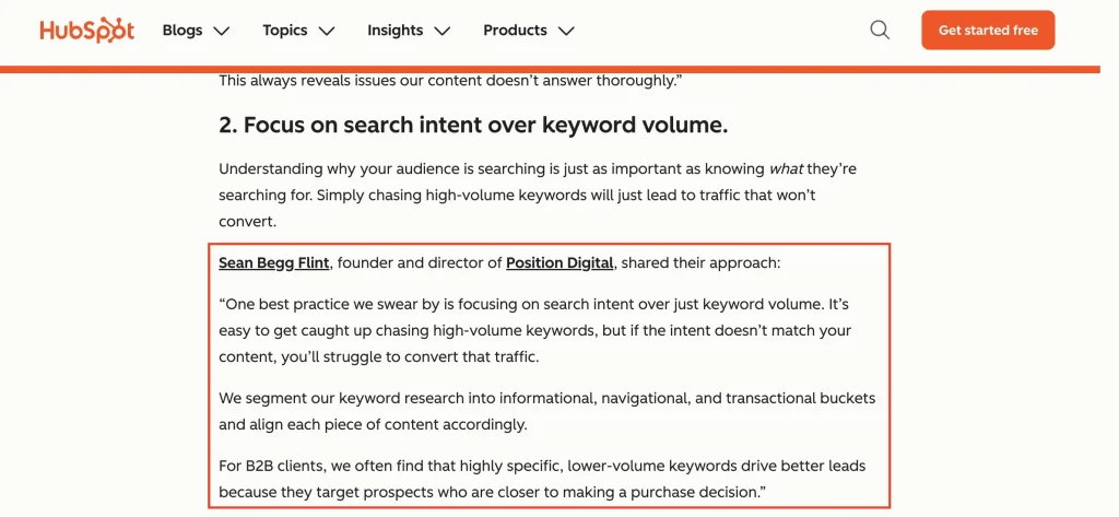 Sean Begg Flint's expert quote for a HubSpot article.