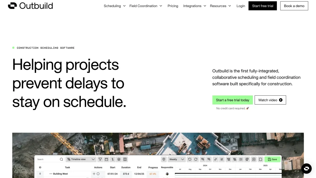 The homepage of Outbuild.