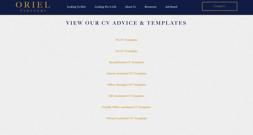 Oriel Partners offers CV templates, ideal for a content marketing agency, SEO agency, and B2B SaaS SEO agency seeking talent.