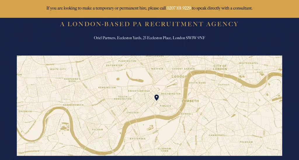 The map location of Oriel Partners' office in London.
