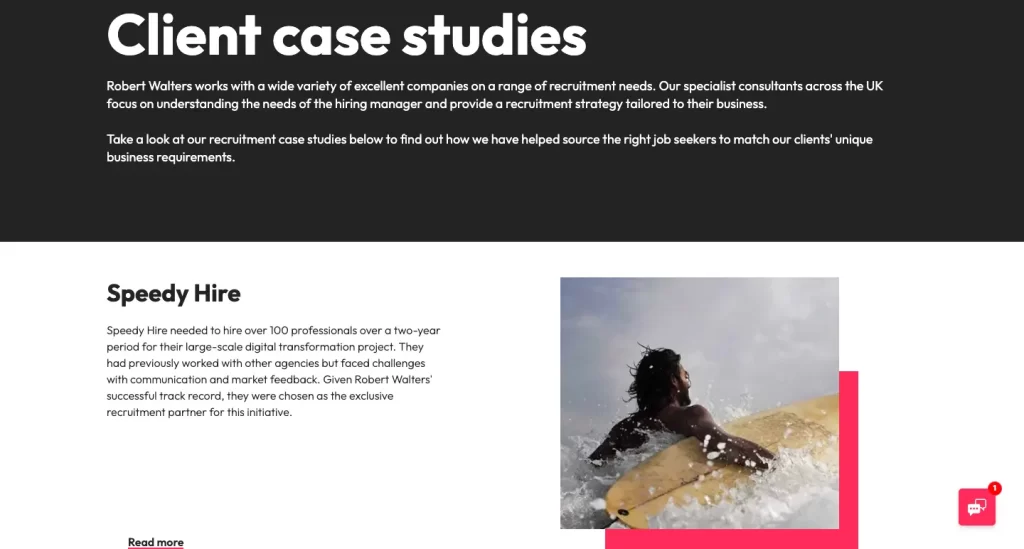 The Client Case Studies page on Robert Walters' website.