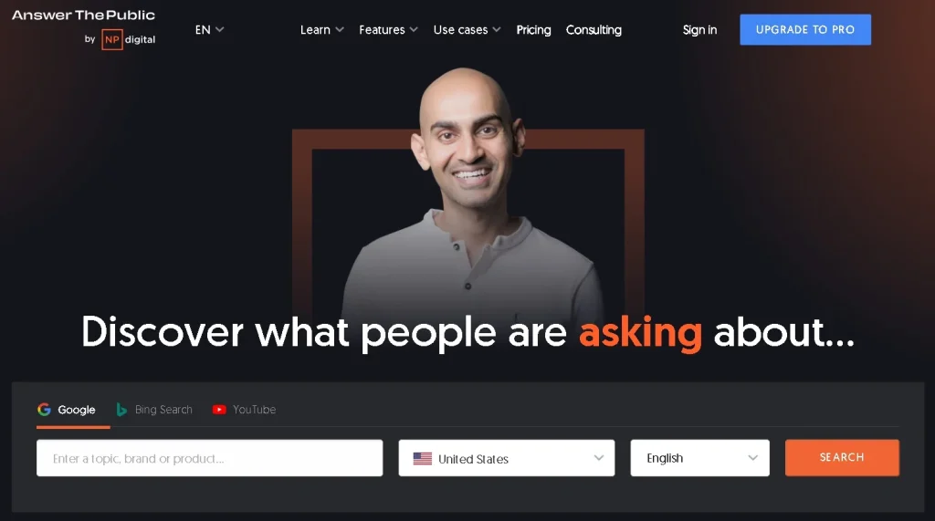 The homepage of AnswerThePublic.