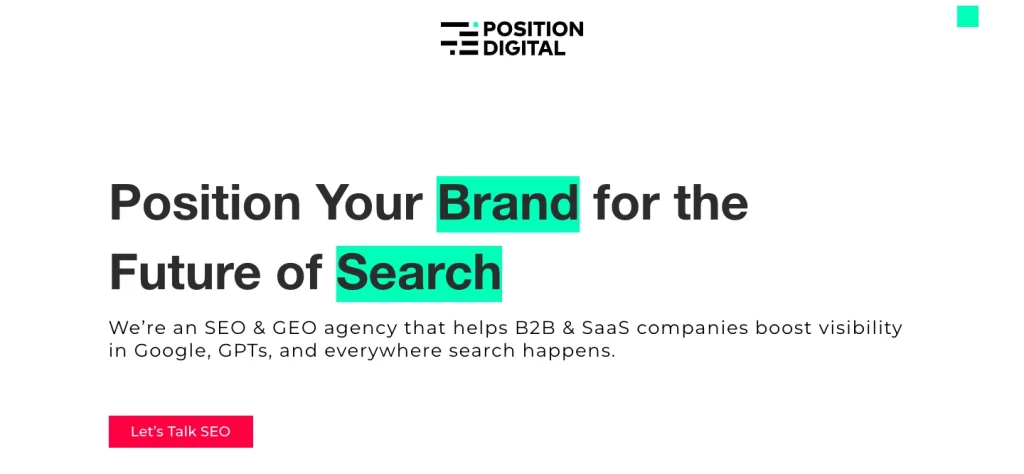 The homepage of Position Digital, an SEO & GEO agency for B2B SaaS companies and startups.