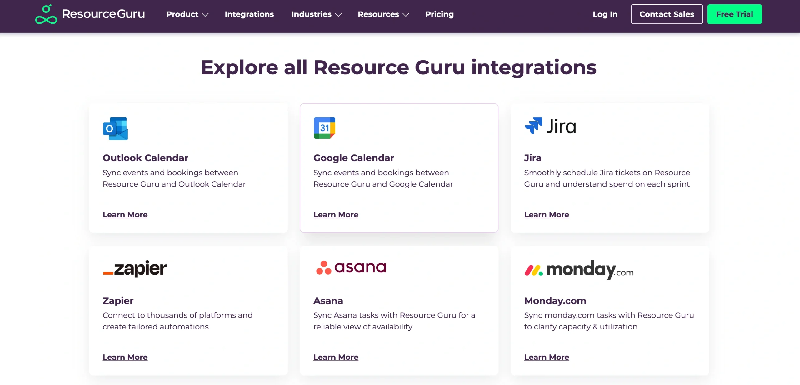 Resource Guru's integrations list.