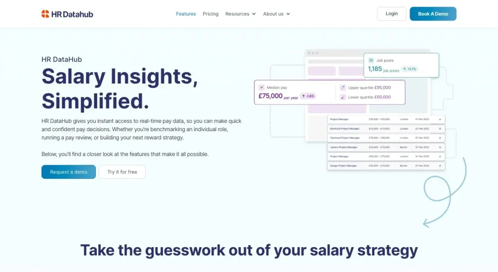 The hero section on HR Datahub's landing page.