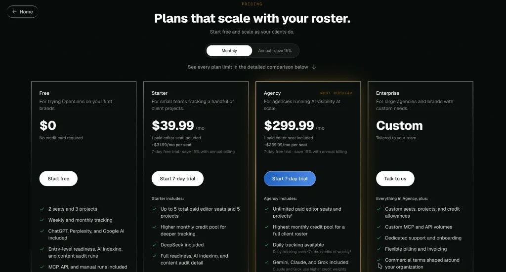 OpenLens' pricing page.