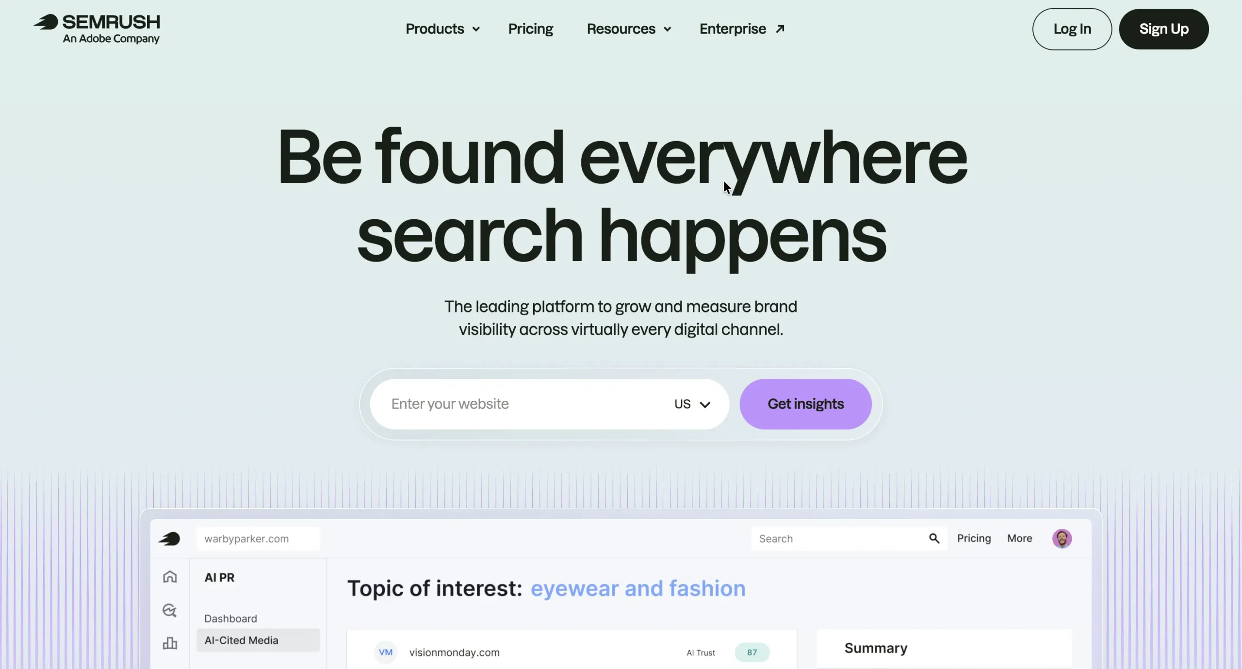 Semrush homepage.