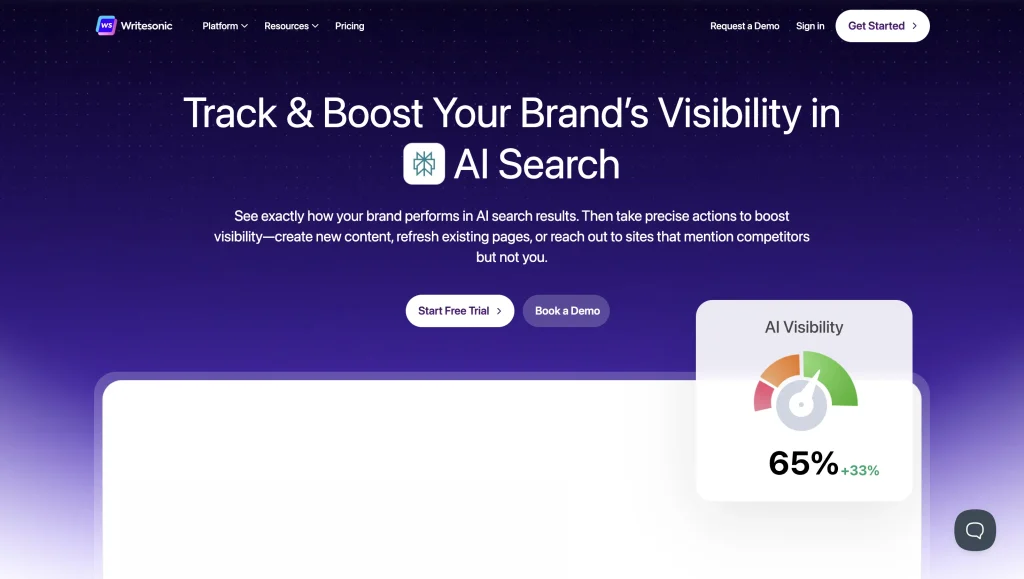 The homepage of Writesonic