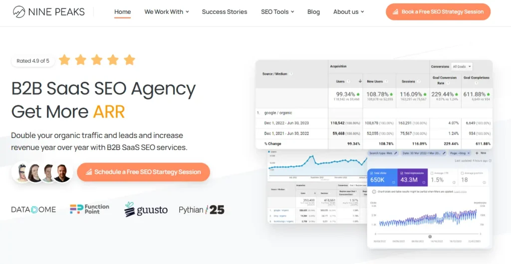 The homepage of Nine Peaks Media