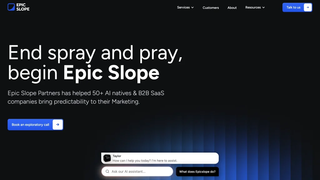 The homepage of Epic Slope Partners.