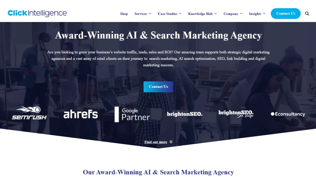 The homepage of Click Intelligence.