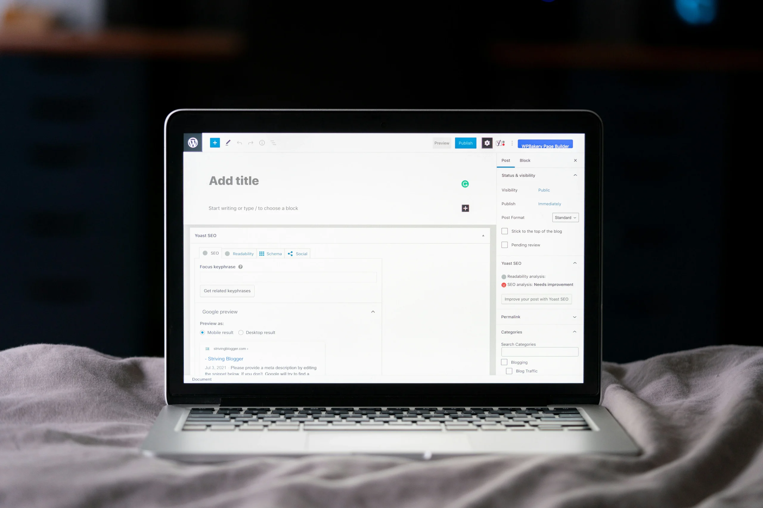 Writing a blog post on WordPress
