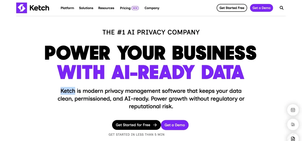 The homepage of Ketch.