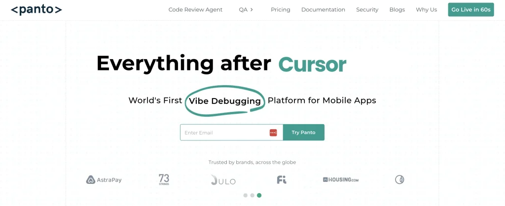 The homepage of Panto AI.