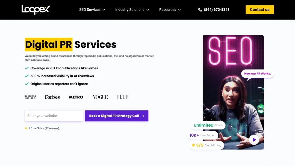 The digital PR service page of Loopex Digital.