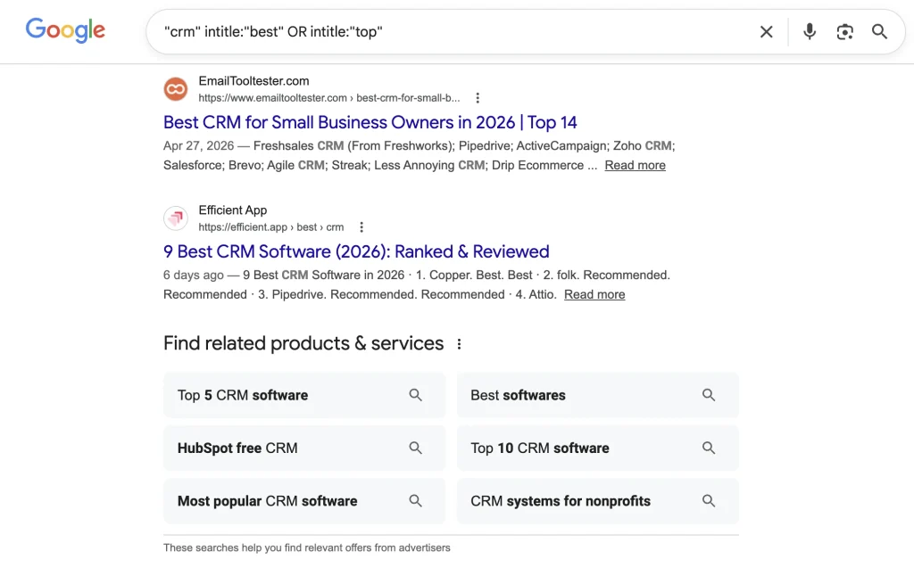Google search operator for finding listicles.