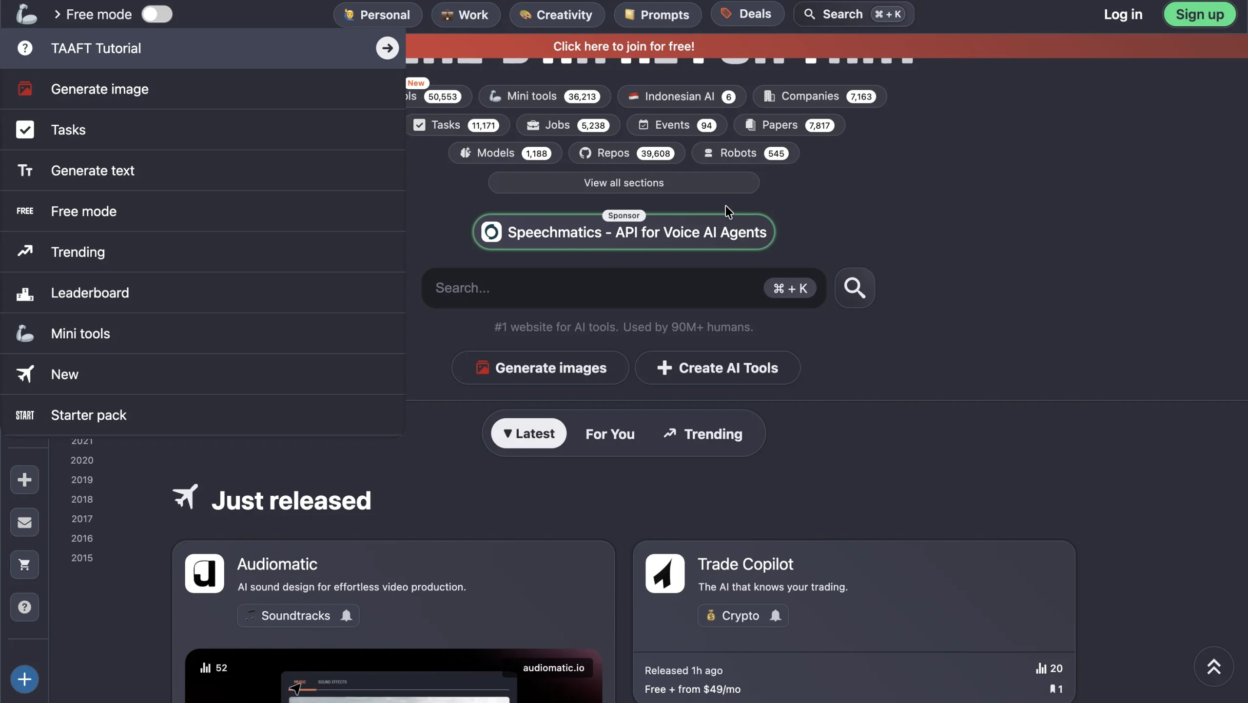 TAAFT homepage.