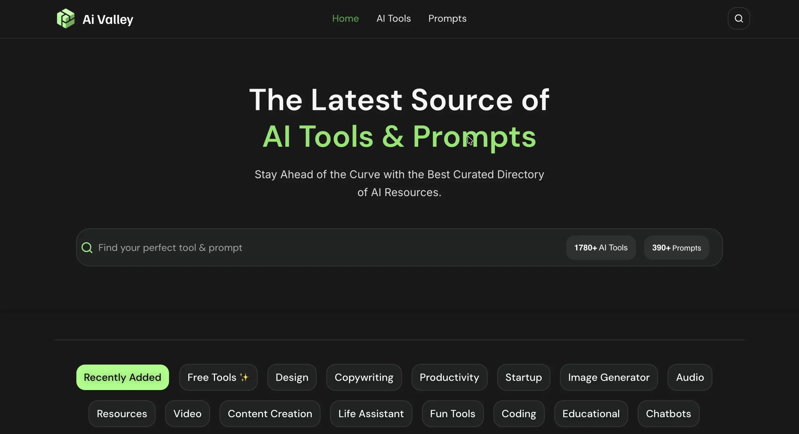 AI Valley homepage.