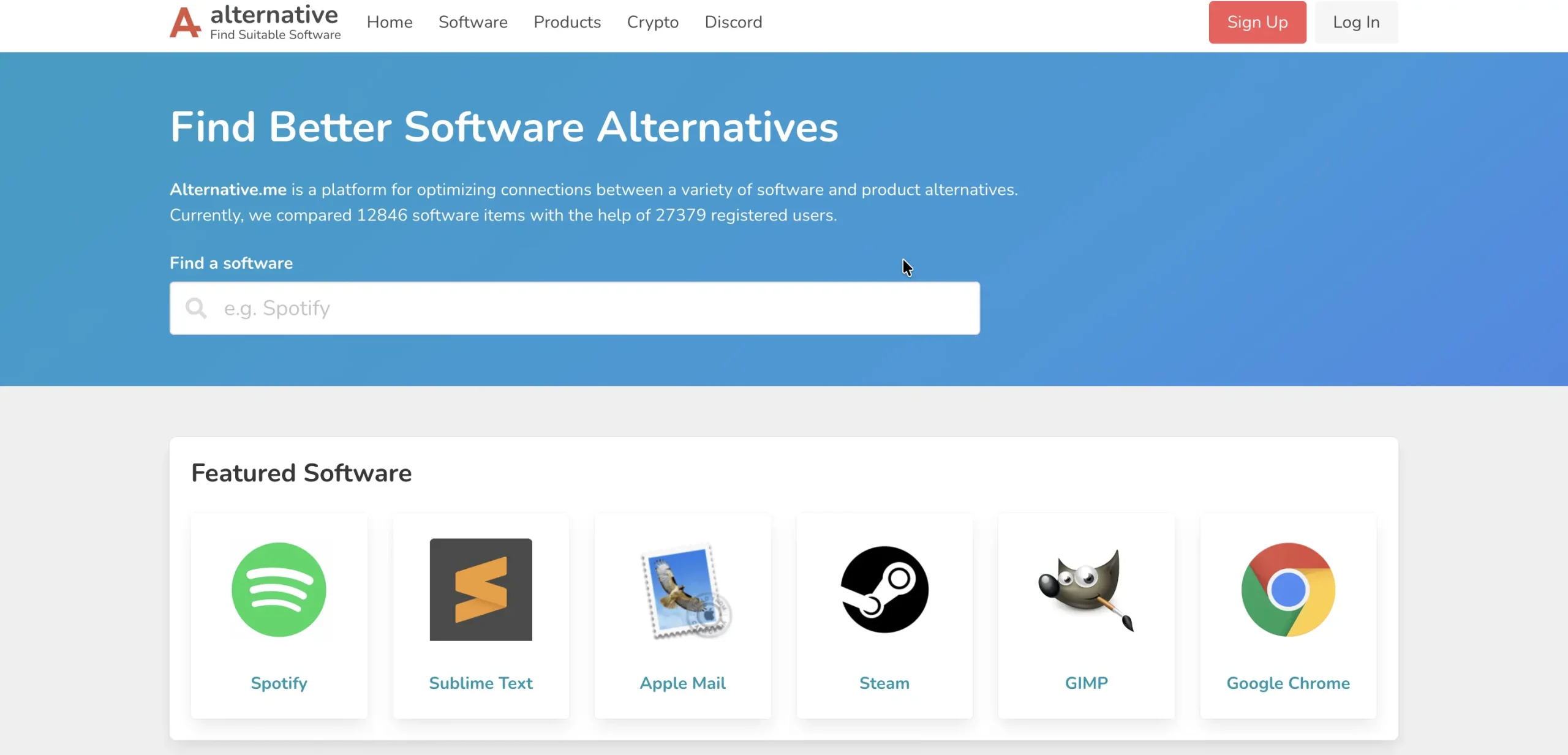 Alternative.me homepage.