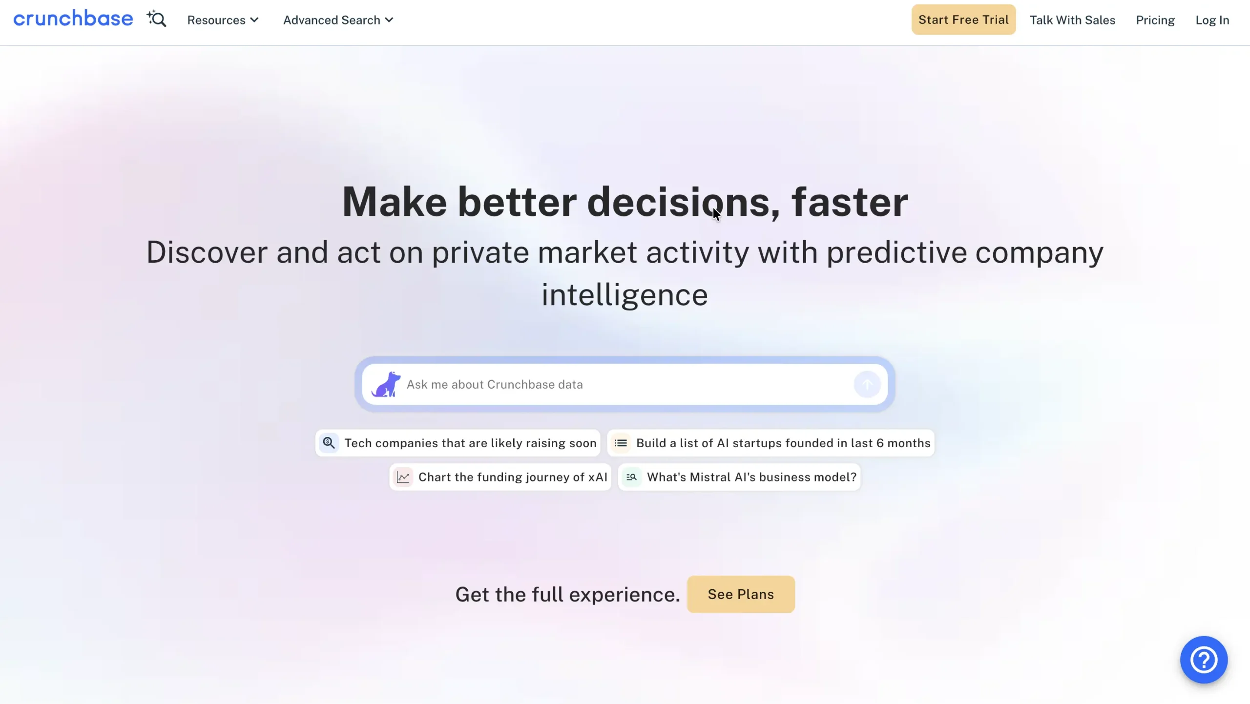 Crunchbase homepage.
