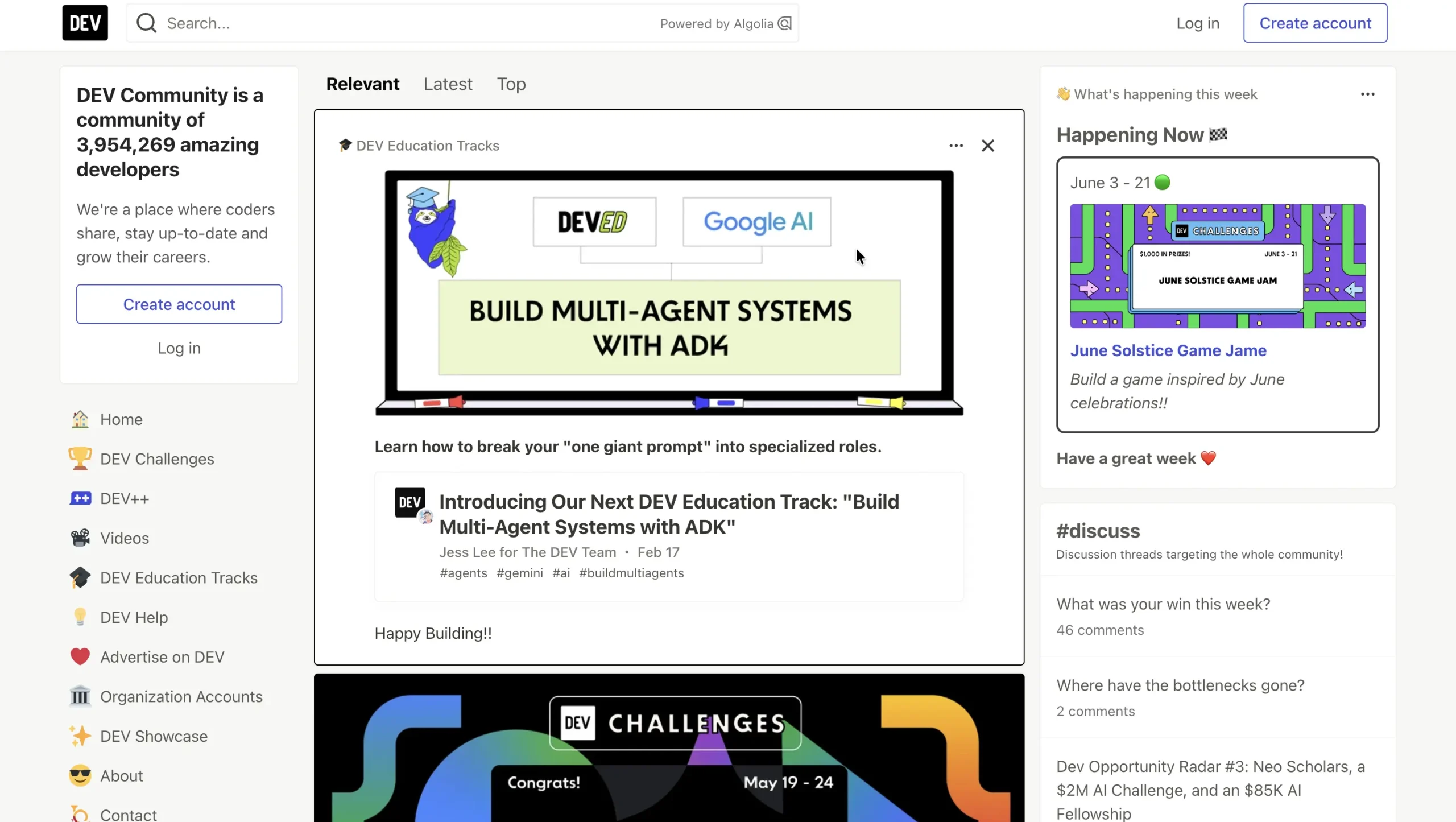 Dev.to homepage.