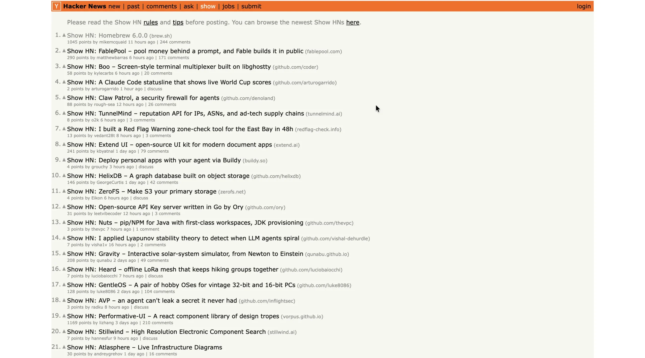 Hacker News Show forum.