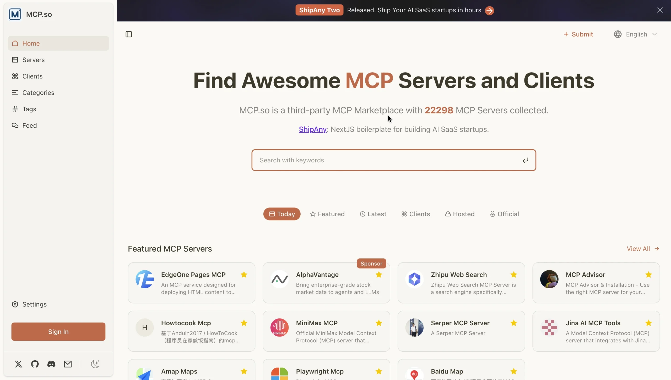 MCP.so homepage.