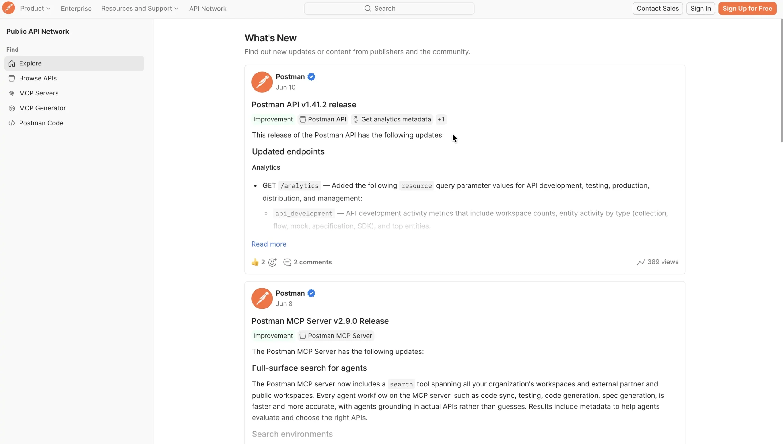 Postman's public API network.