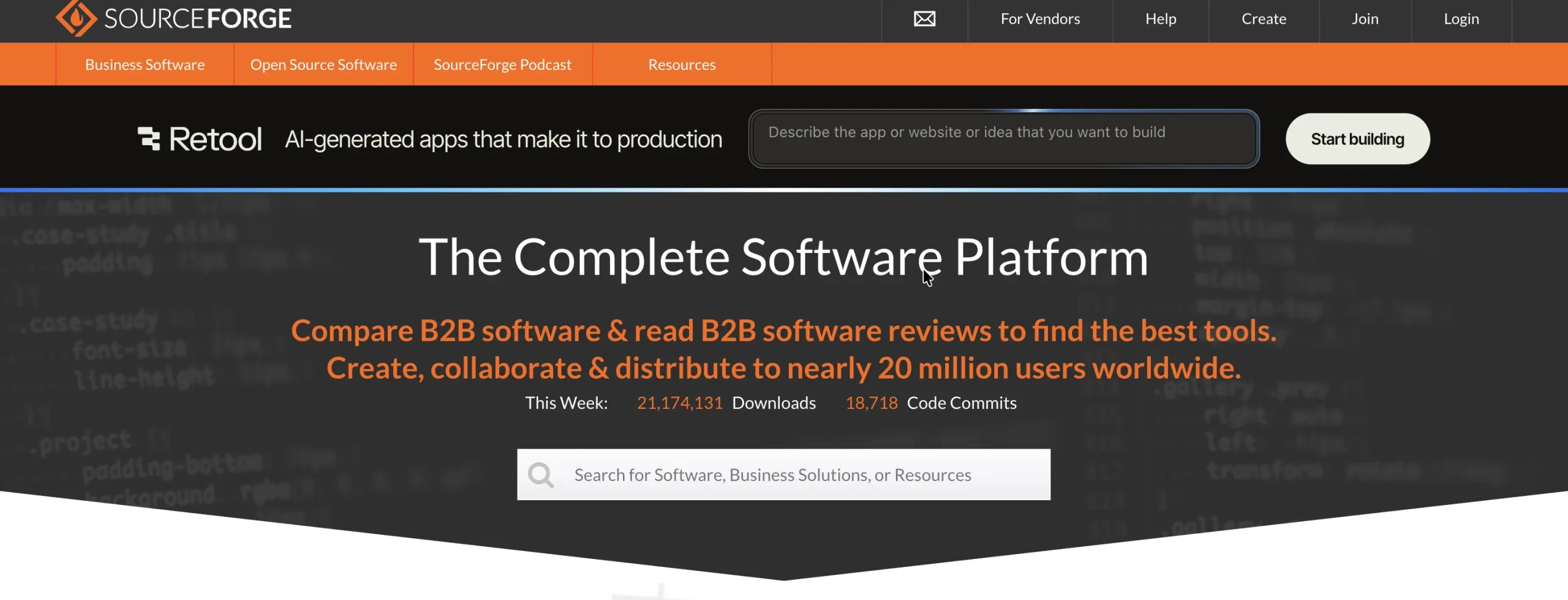 SourceForge homepage.
