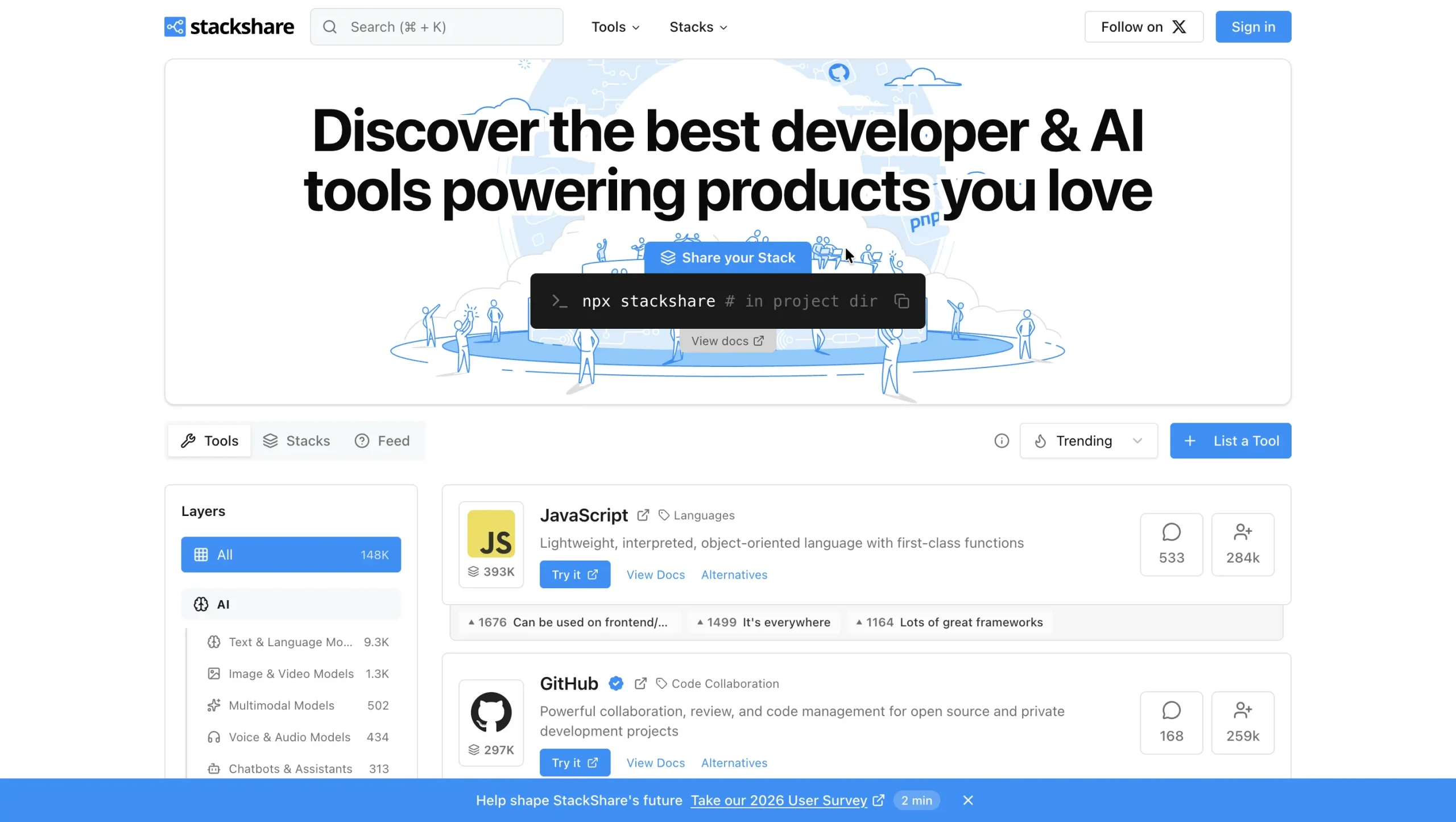 StackShare homepage.