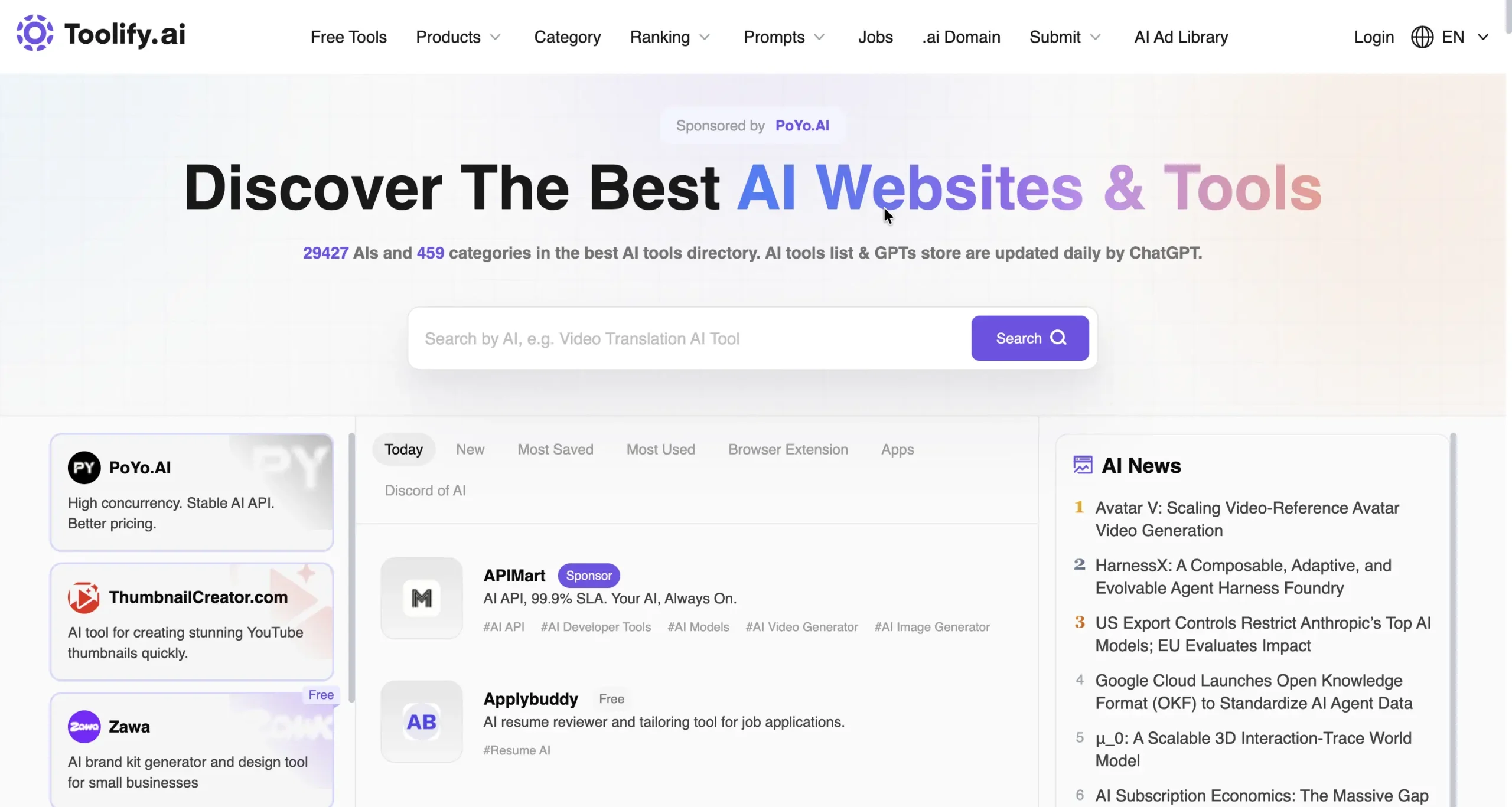 Toolify homepage.
