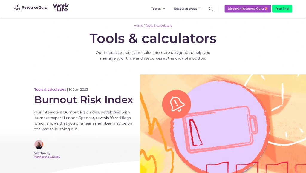 Resource Guru's hub for its tools and calculators.