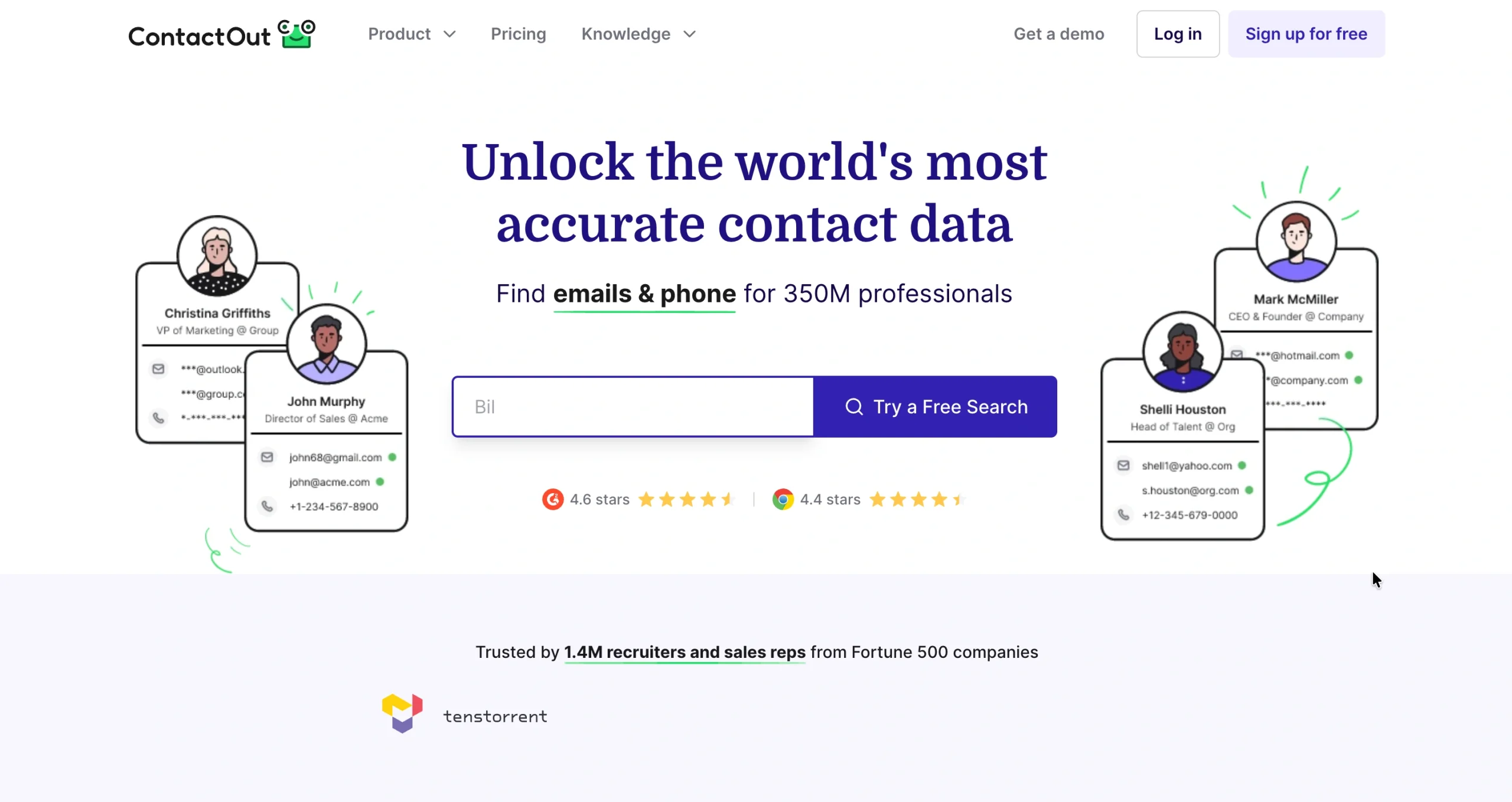 ContactOut homepage.
