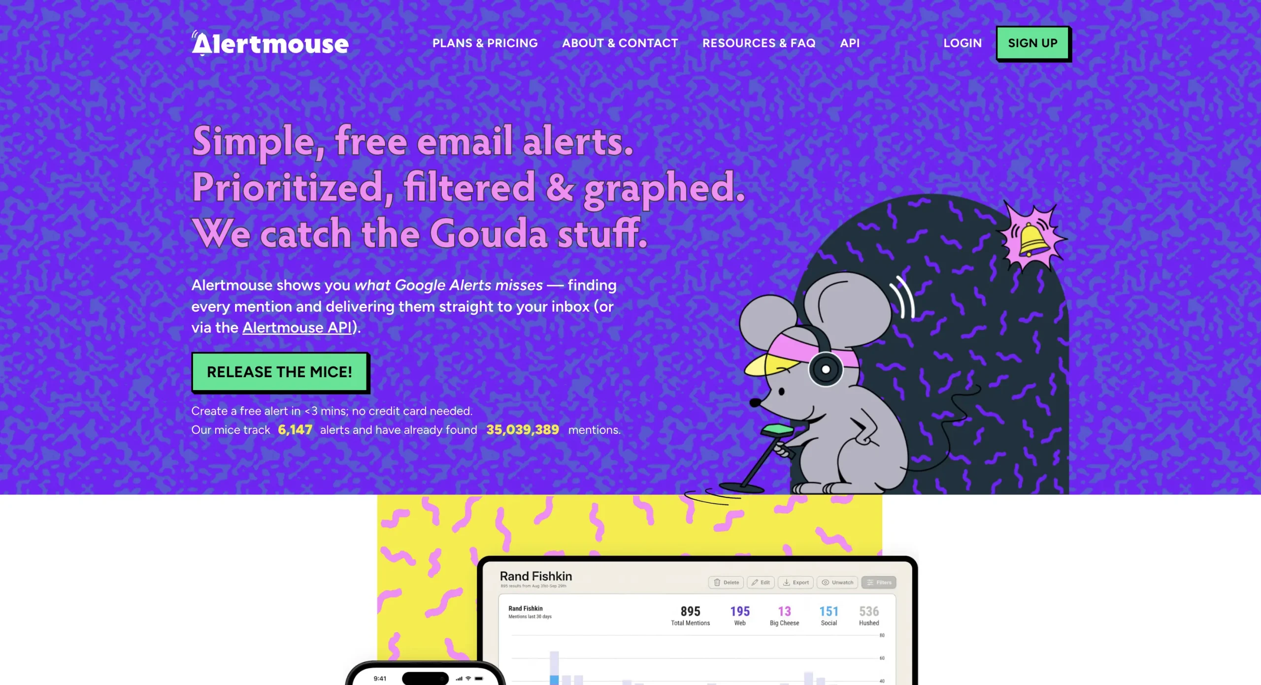 Alertmouse homepage.